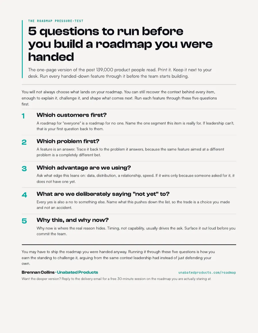 The Roadmap Pressure-Test one-pager cover